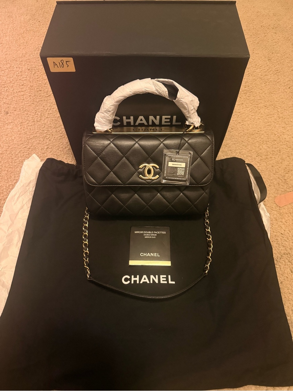 New CHANEL Black Quilted Leather Mini Top Handle Bag with Gold Hardware